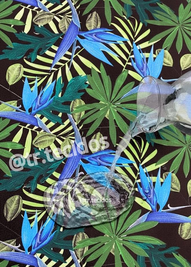 Tecido Impermeável Acqua Linea Art Flower Azul - 1,40m de Largura