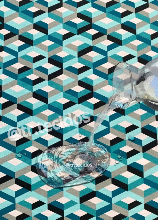 Tecido Impermeável Acqua Linea Geometric Esmeralda - 1,40m de Largura