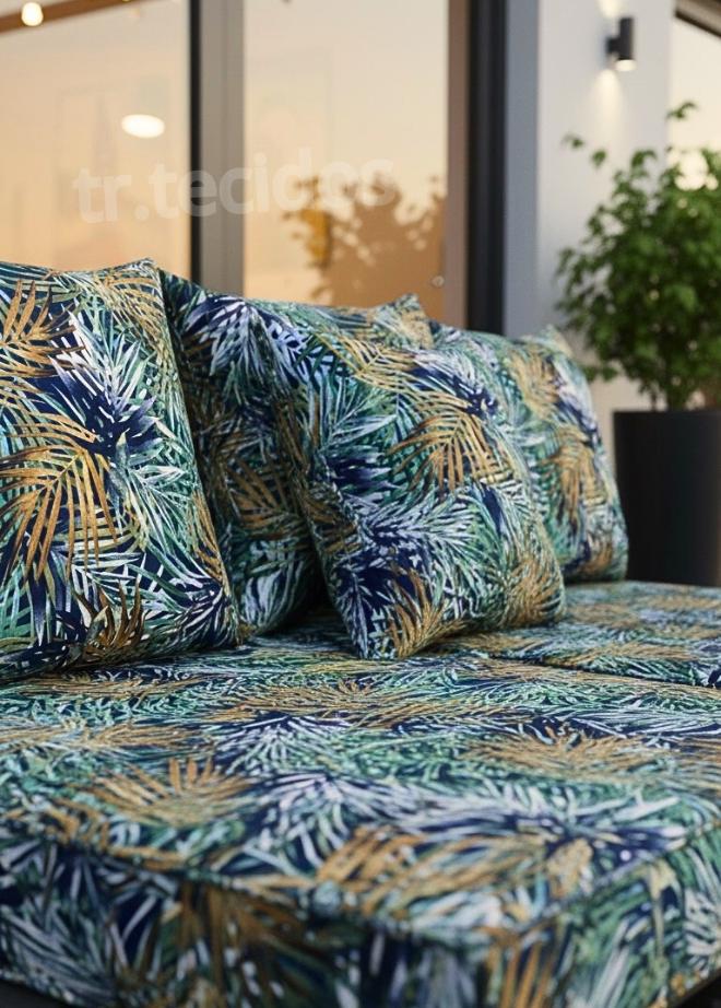 Tecido Impermeável Dracena Azul - Imagem 3