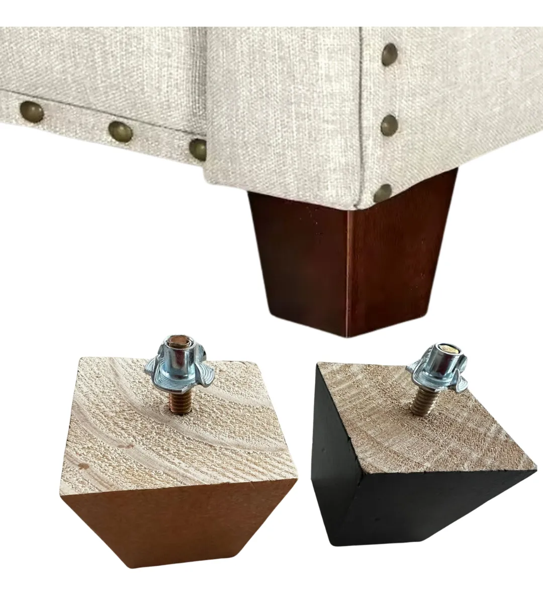 Pé Trapézio cor Tabaco para Sofá e Camabox 6cm Madeira Maciça - Imagem 2